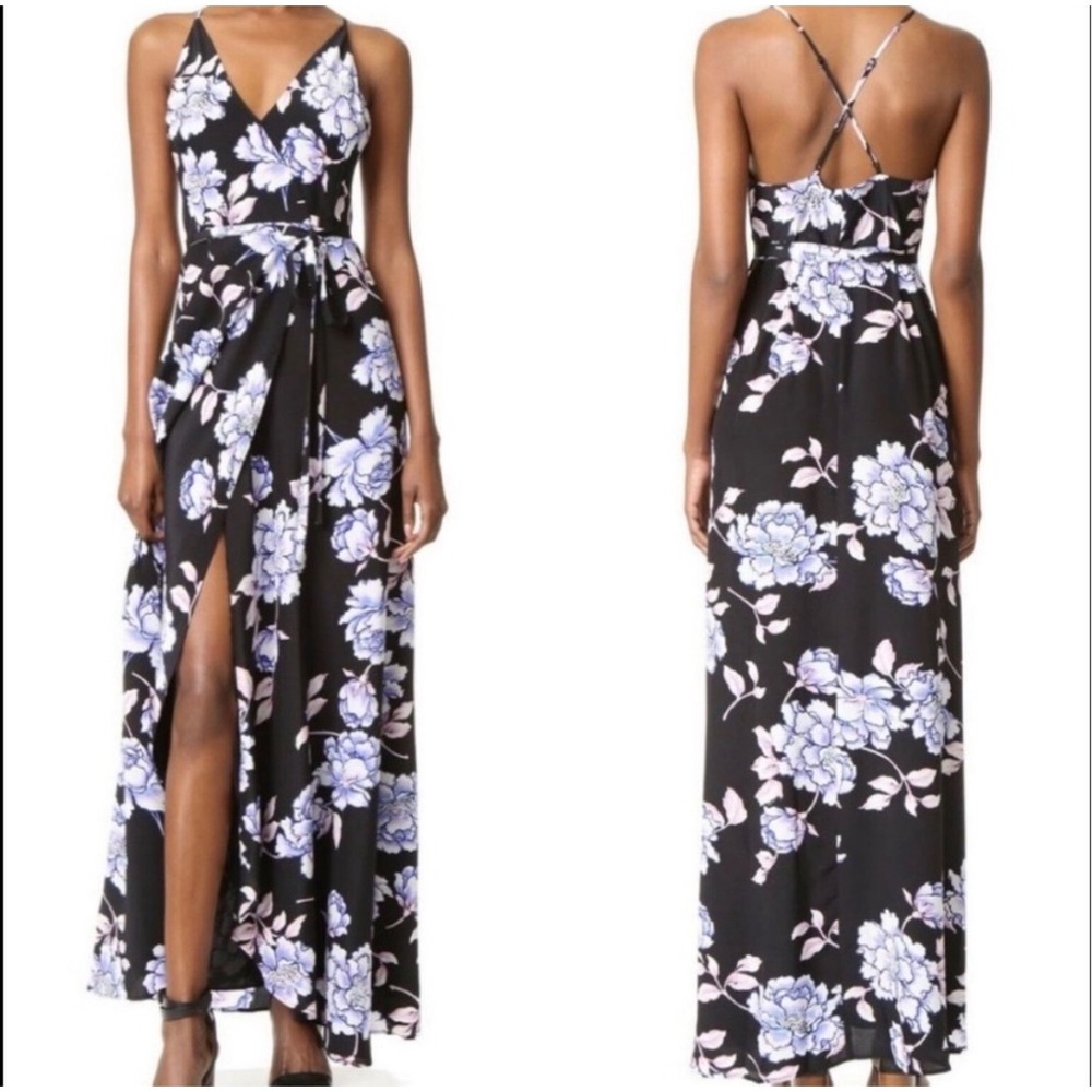 Yumi Kim Rush Hour Silk Maxi Wrap Dress in Classic‎ Black Peony Size Small